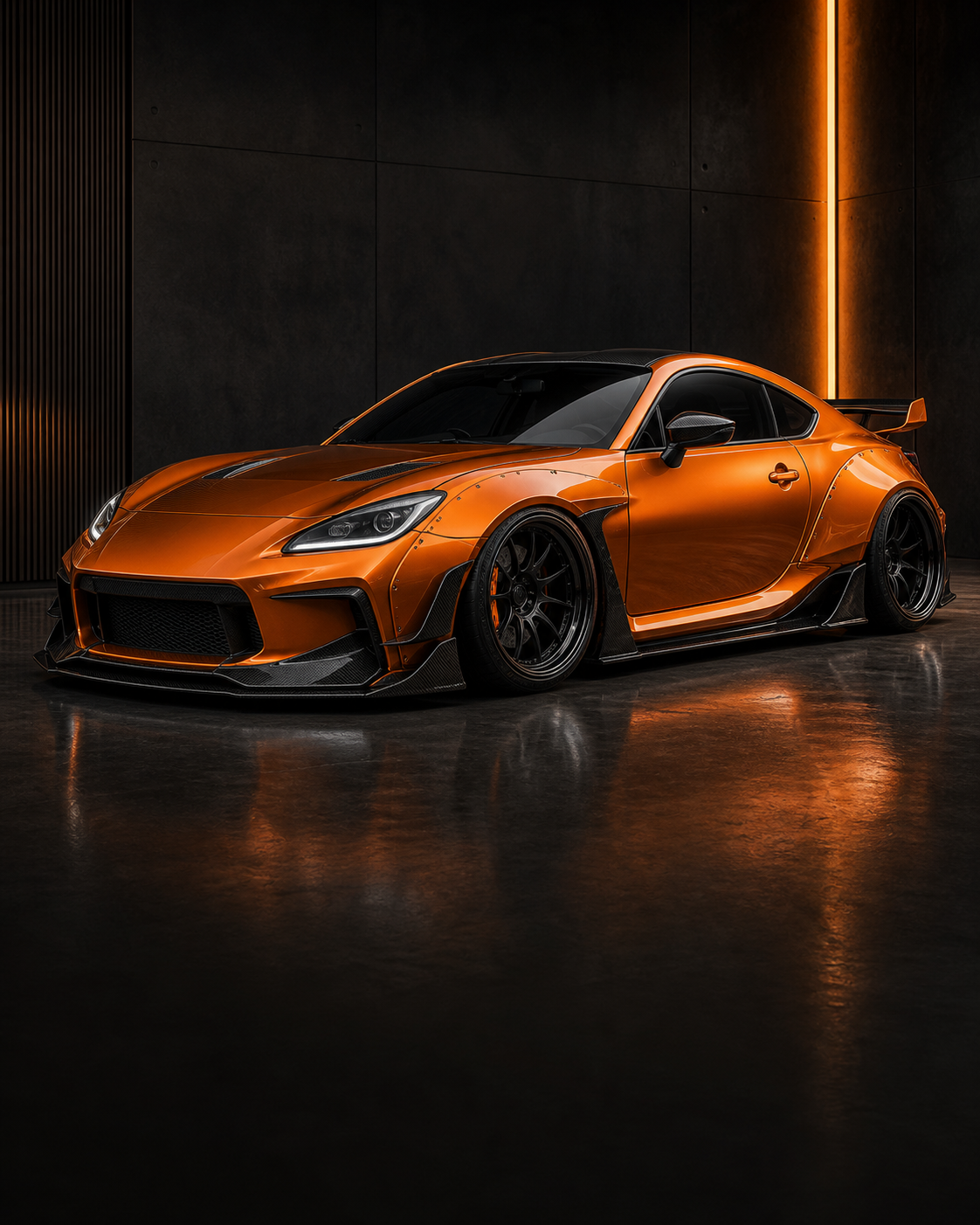 รถสปอร์ตสีส้มติดตั้งชุดแต่ง Widebody แบบ Custom